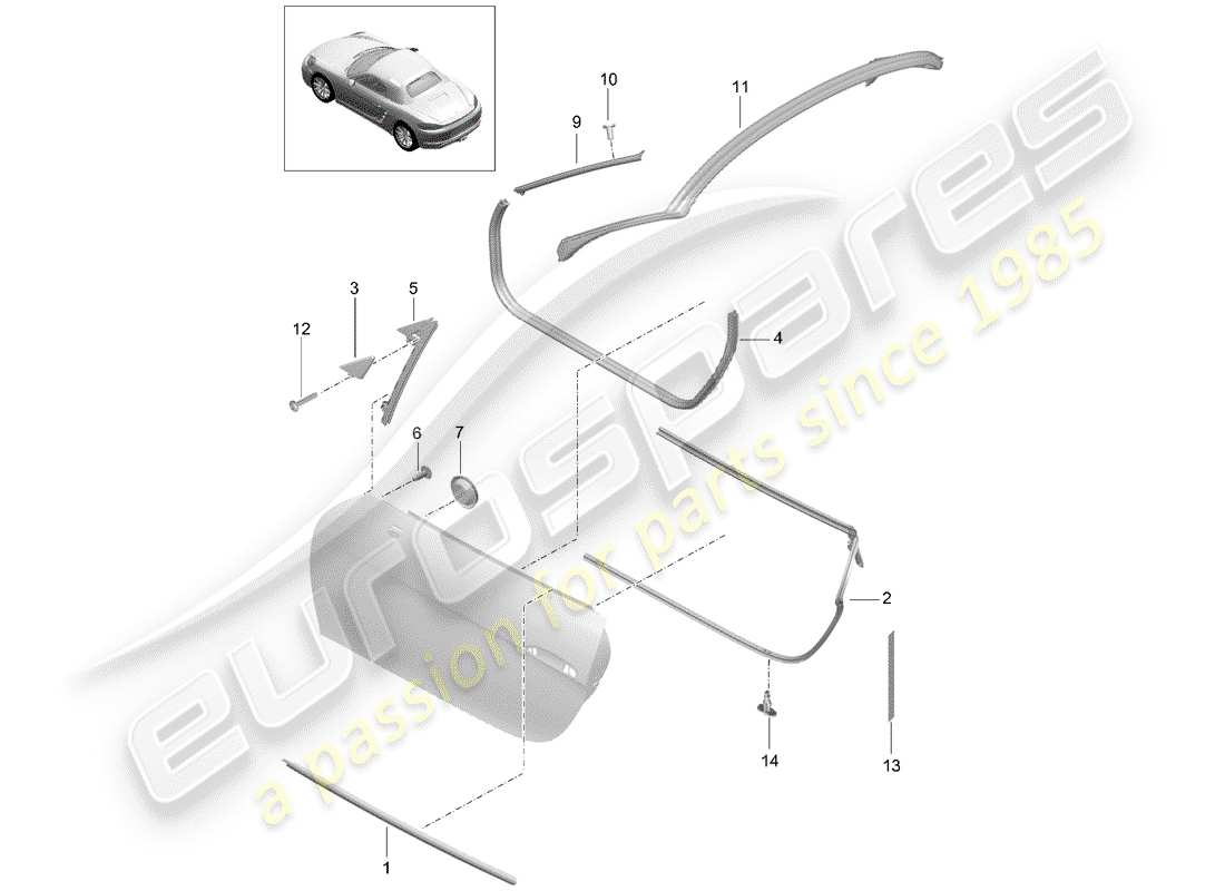 porsche 2020 (718 boxster) joint de porte schéma des pièces
