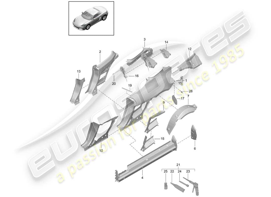 porsche 2019 (718 boxster) panneau latéral schéma des pièces