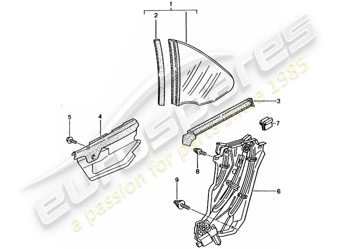 porsche 2004 (996) fenêtre latérale schéma des pièces