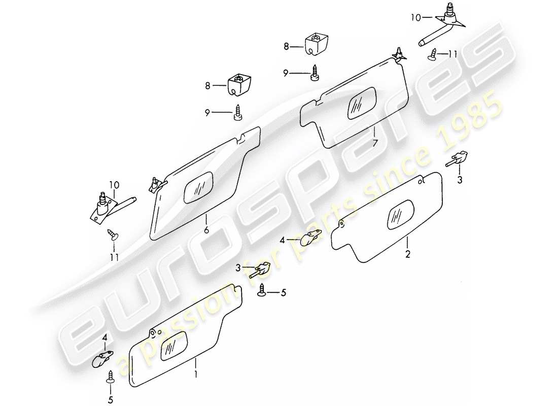 porsche 1965 (911/912) diagramme des pièces des pare-soleil