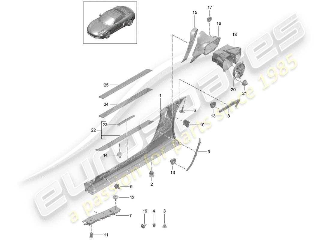 porsche 2012 (981 boxster) garniture de membre latéral schéma des pièces