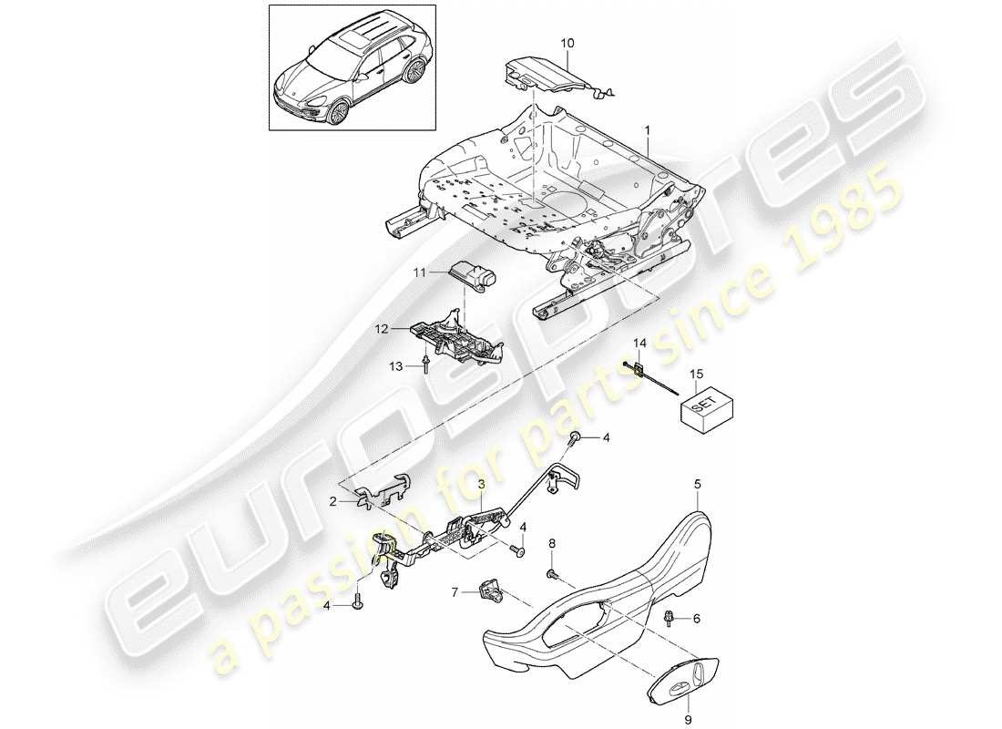 porsche 2011 (cayenne e2 92a) cadre de siège schéma des pièces