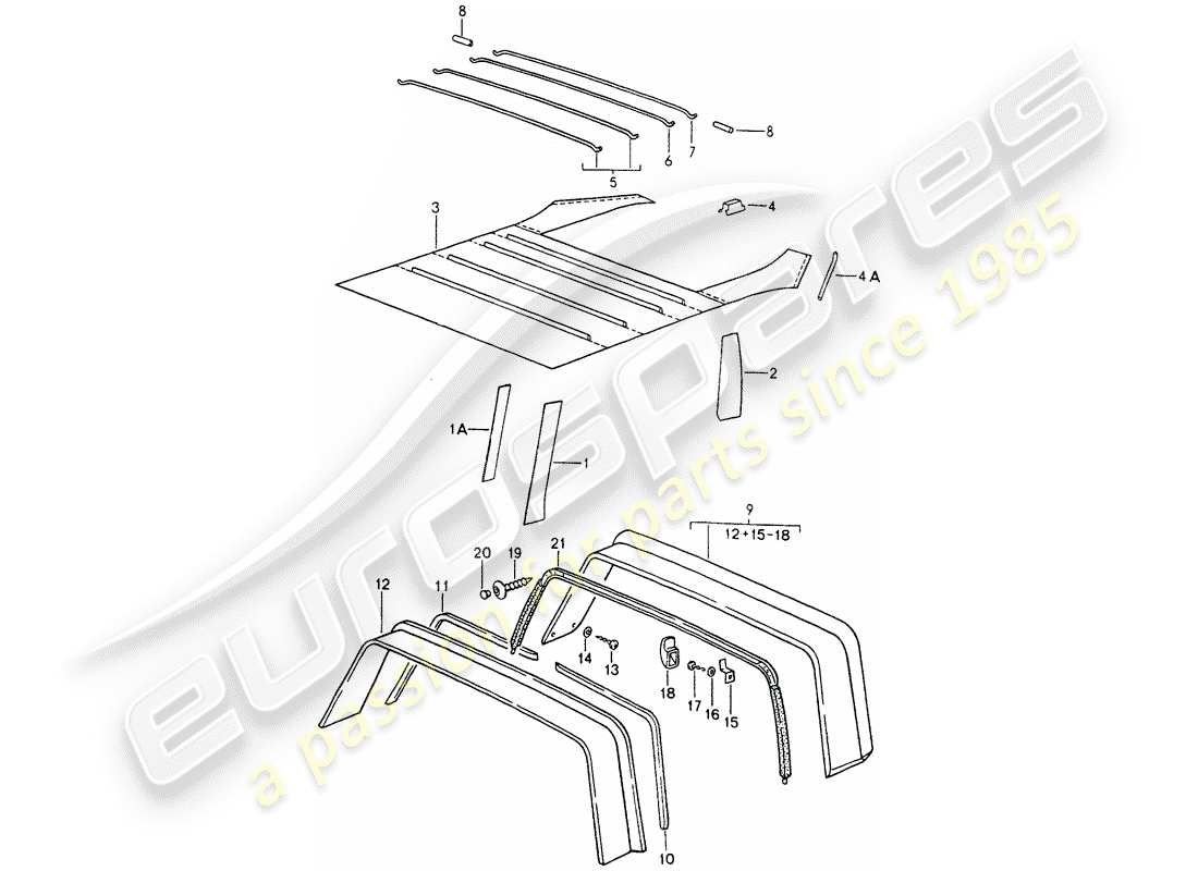 porsche 1990 (964) equipement intérieur - toit - roll bar