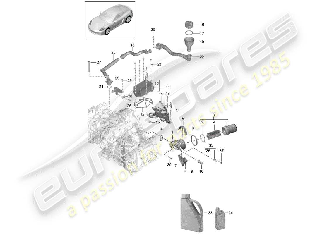 porsche 2018 (718 cayman) moteur (presse à huile./lubrica.) schéma des pièces