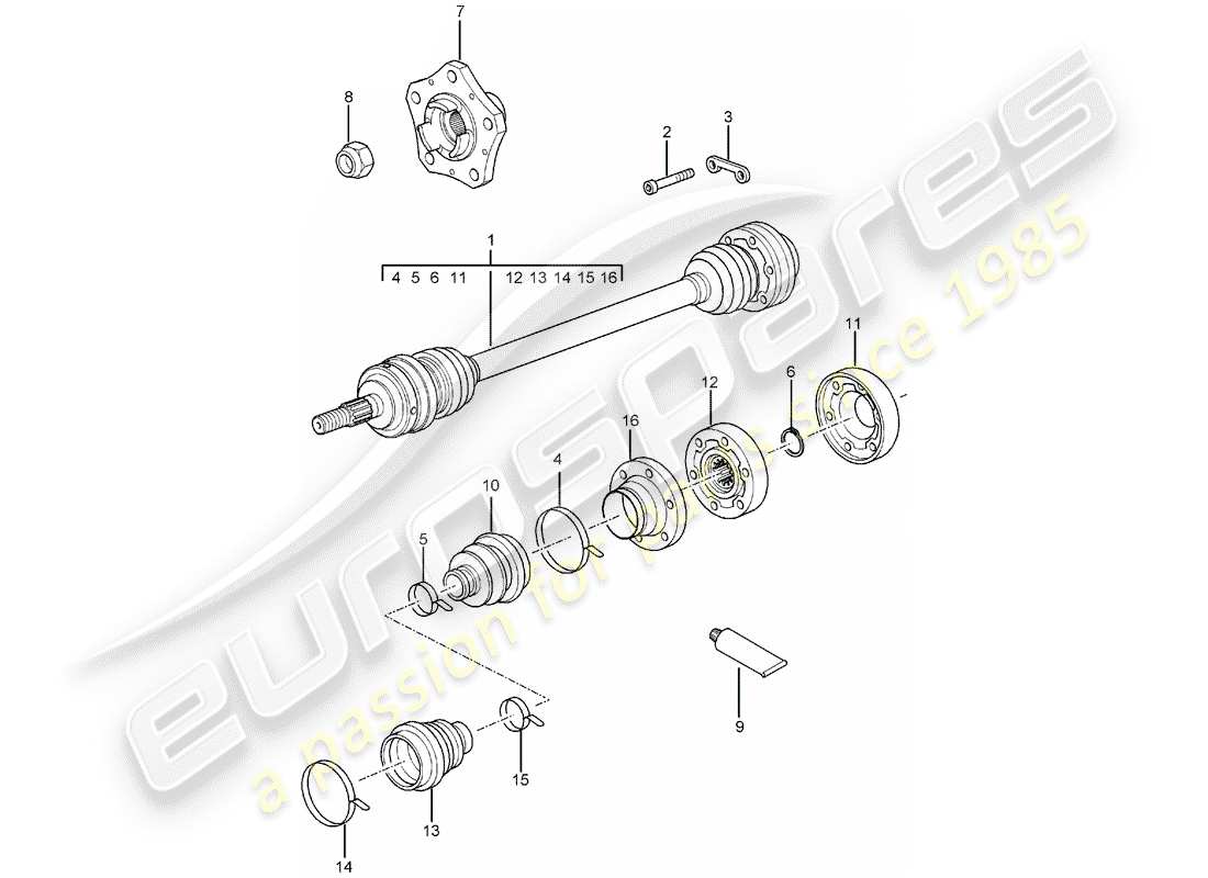 porsche 2003 (996 gt3) arbre de transmission - moyeu de roue schéma des pièces