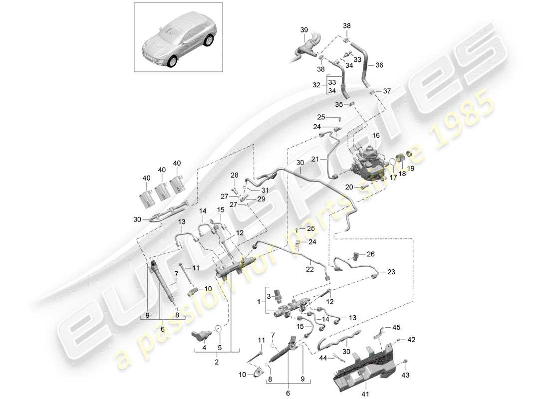 porsche 2018 (macan) tuyau de récupération de carburant schéma des pièces