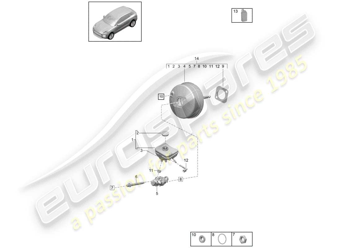 porsche 2019 (macan) maître cylindre de frein schéma des pièces