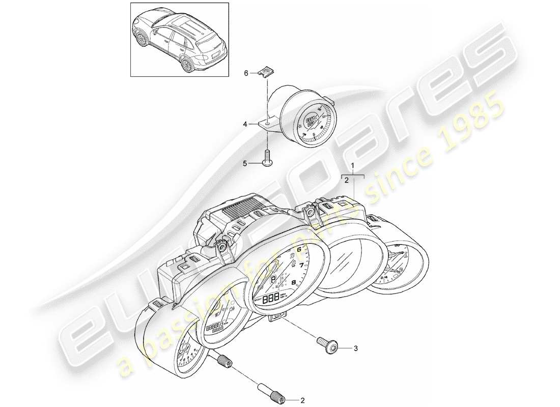 porsche 2012 (cayenne e2 92a) instruments schéma des pièces