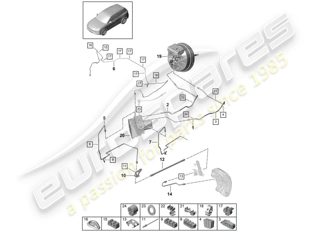 porsche 2019 (cayenne e3 9ya/9yb) conduite de frein schéma des pièces