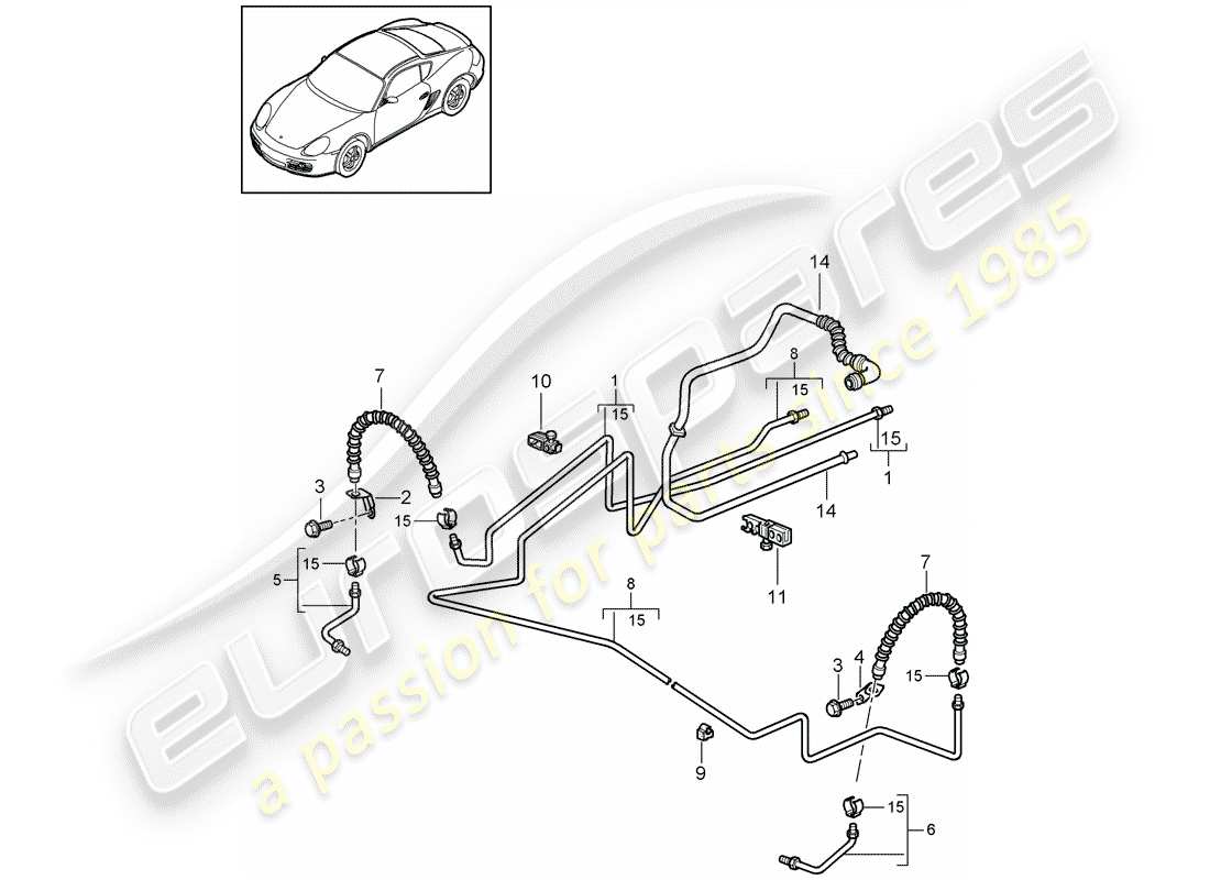 porsche 2012 (987 cayman) conduite de frein schéma des pièces