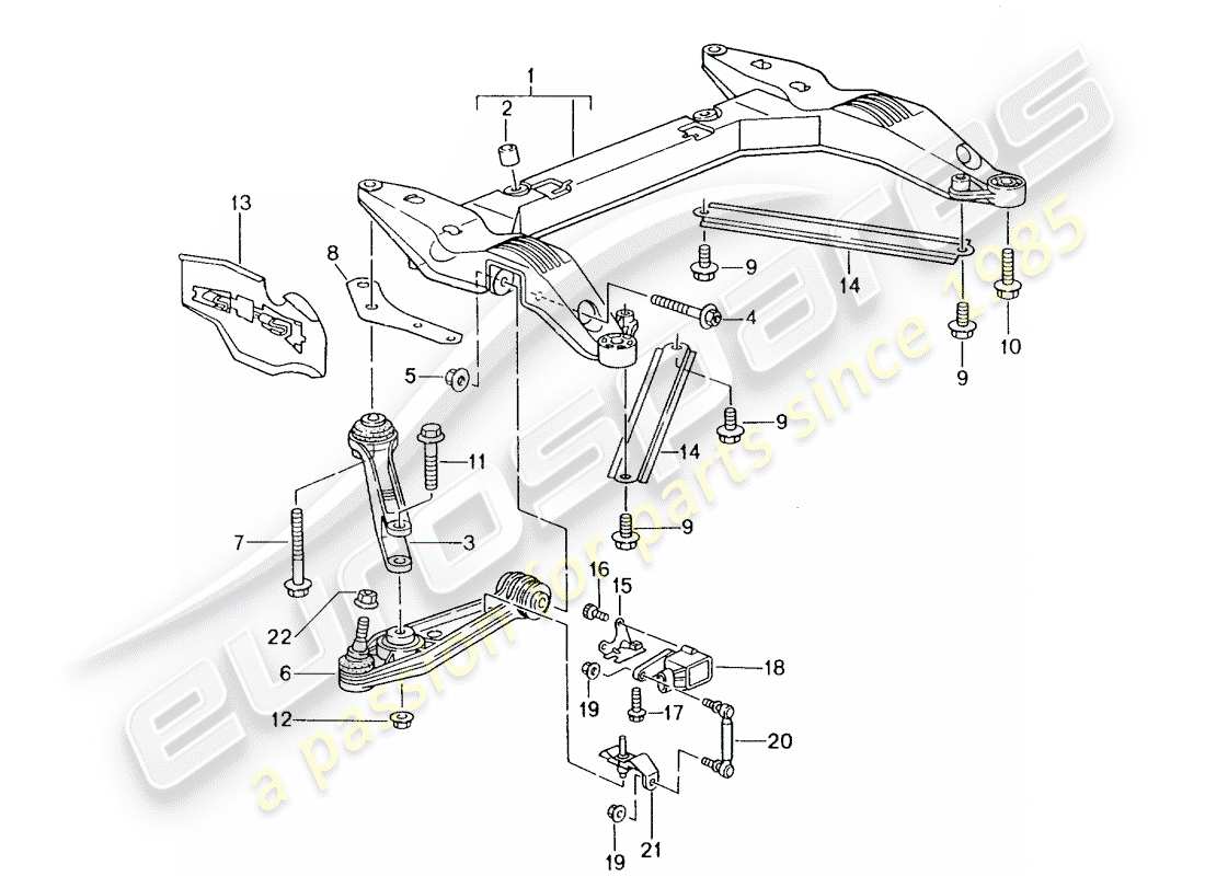 porsche 1997 (986 boxster) traverse - bras de commande de voie schéma des pièces