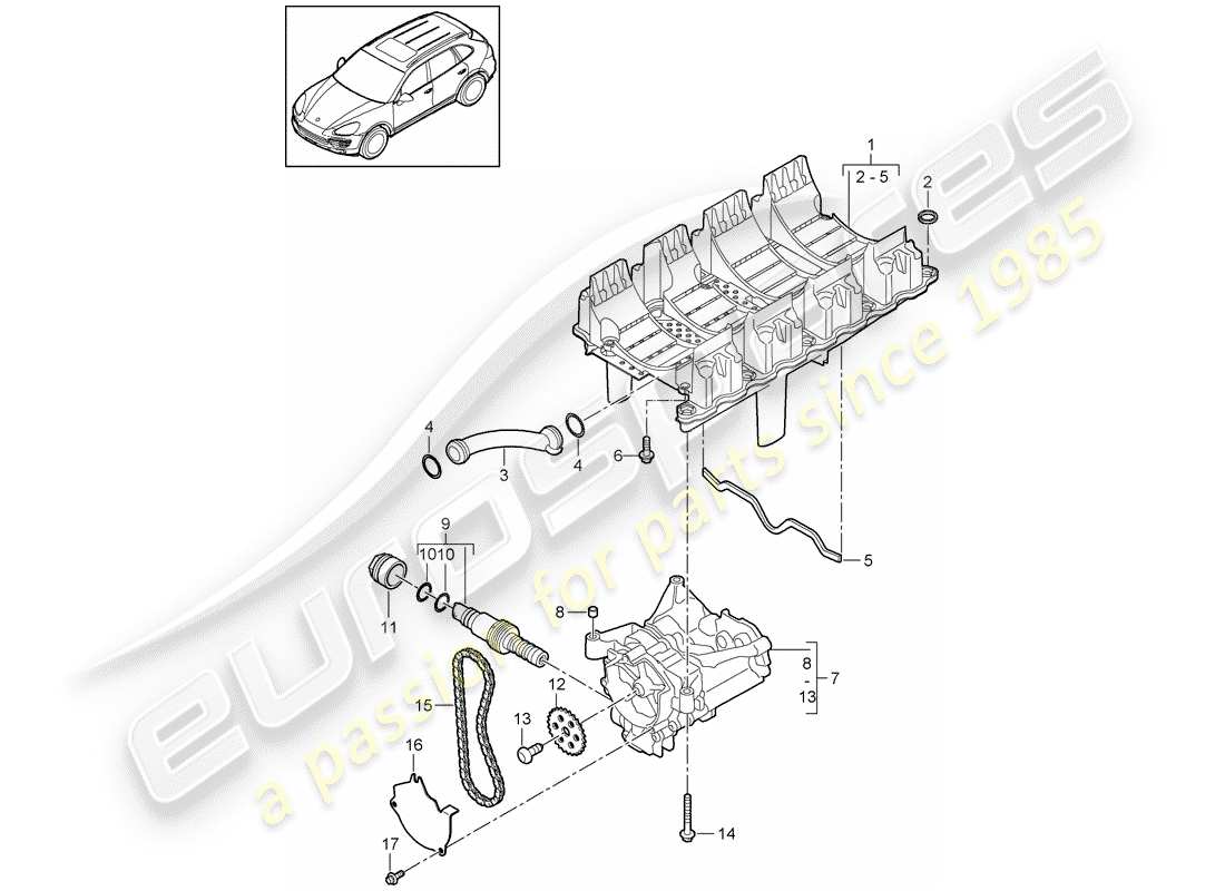 porsche 2011 (cayenne e2 92a) plaque de déflecteur d'huile schéma des pièces