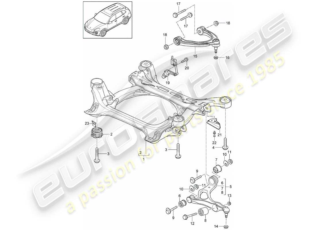 porsche 2011 (cayenne e2 92a) schéma des pièces du sous-châssis