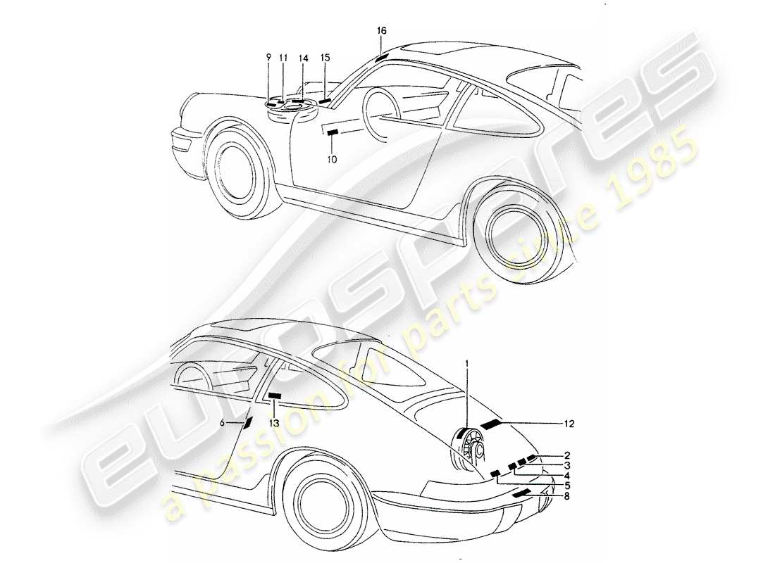 porsche 1989 (964) signes/avis schéma des pièces