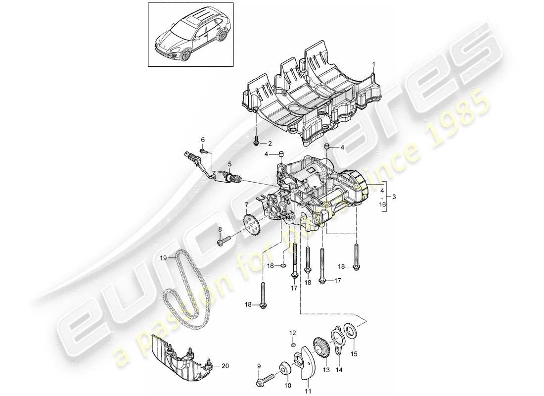 porsche 2016 (cayenne e2 92a) déflecteur d'huile schéma des pièces