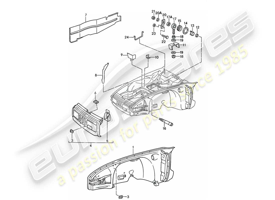 porsche 1988 (911) modèle spécial - conception à nose plate - panneaux intérieurs schéma des pièces