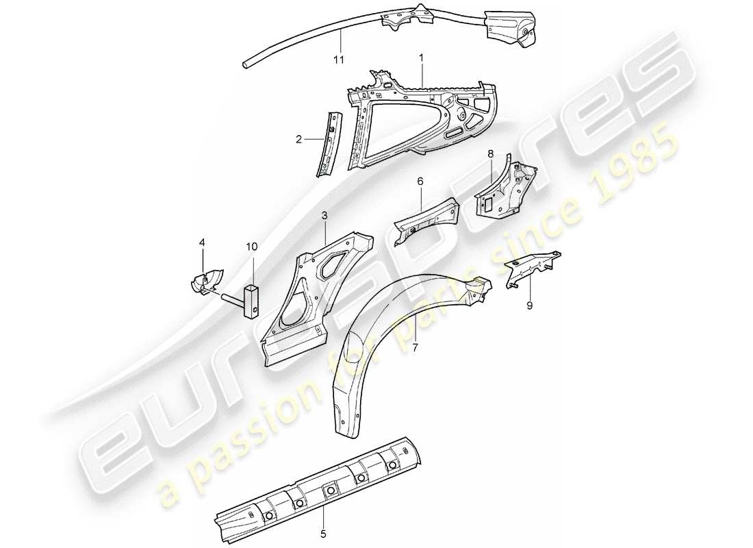 porsche 2002 (996 gt3) panneau latéral schéma des pièces