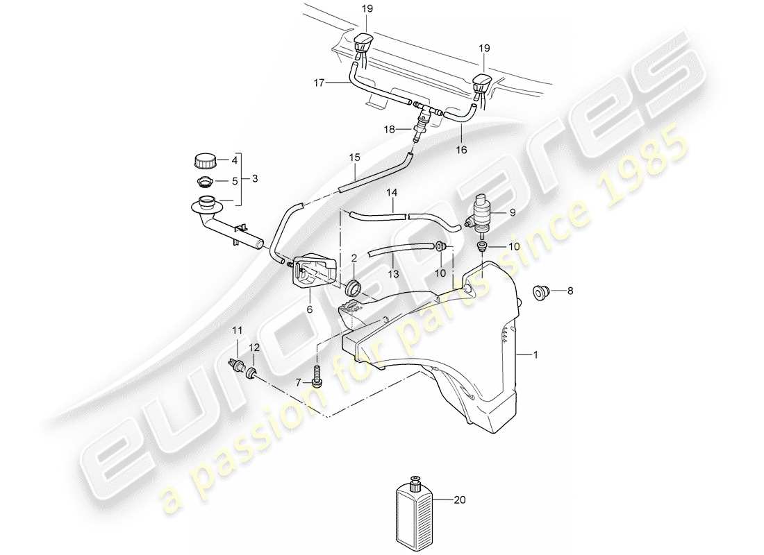 porsche 2007 (987 cayman) unité de rondelle glace - schéma des pièces