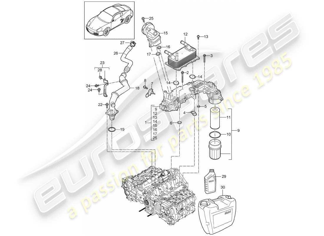 porsche 2011 (987 cayman) lubrification du moteur schéma des pièces