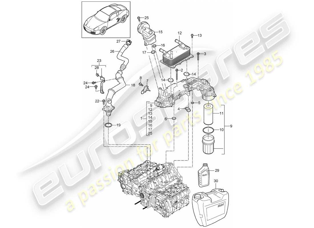 porsche cayman 987 (2011) lubrification du moteur schéma des pièces