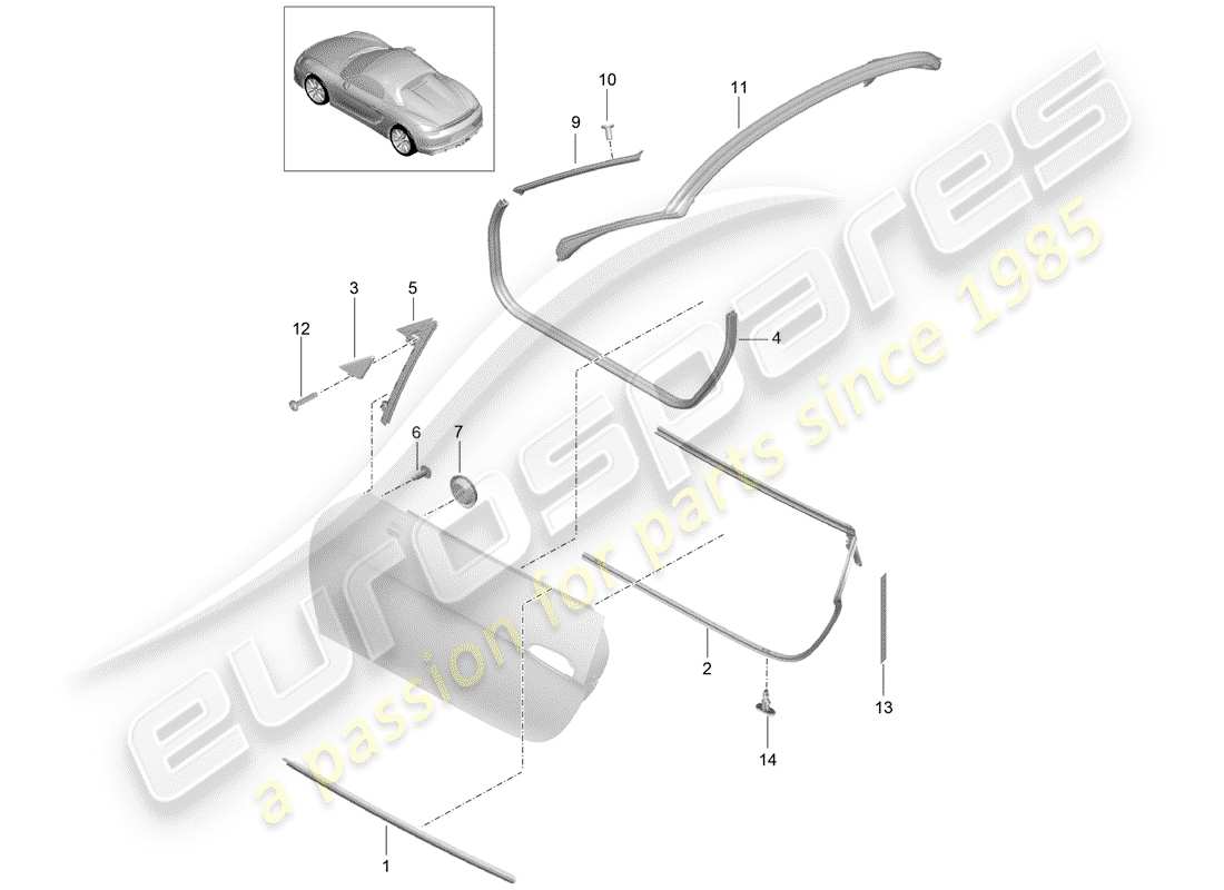 porsche 2016 (981 boxster spyder) joint de porte schéma des pièces