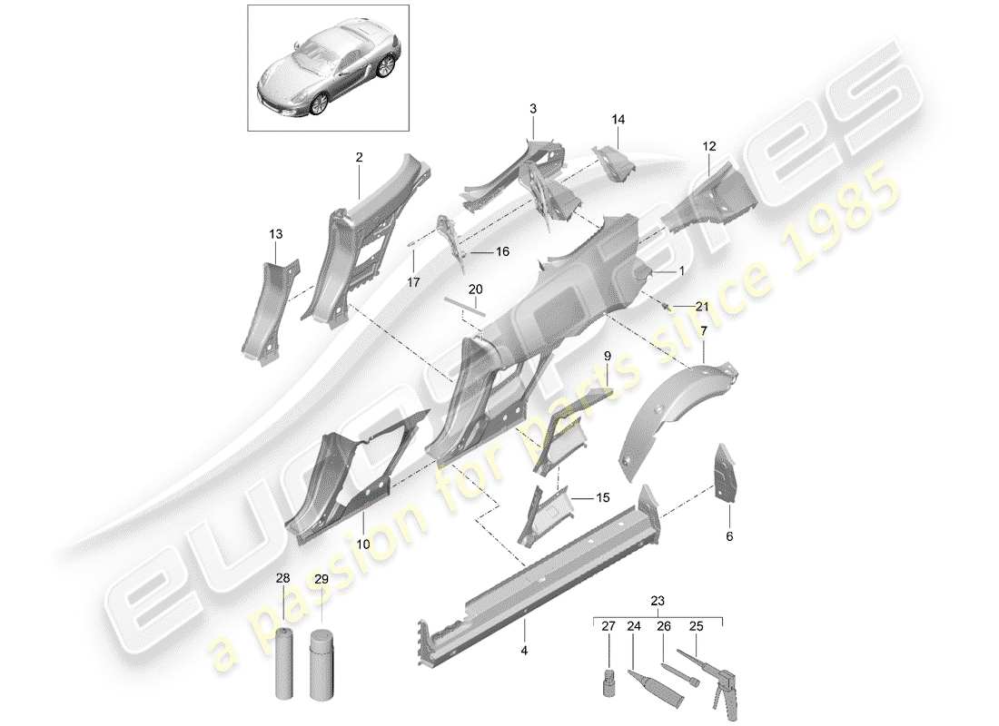 porsche 2015 (981 boxster) panneau latéral schéma des pièces