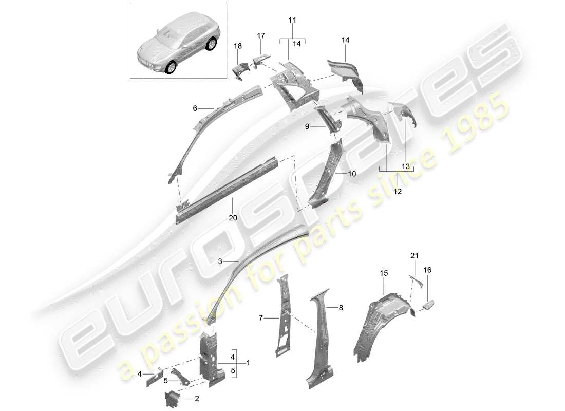 porsche 2016 (macan) panneau latéral schéma des pièces