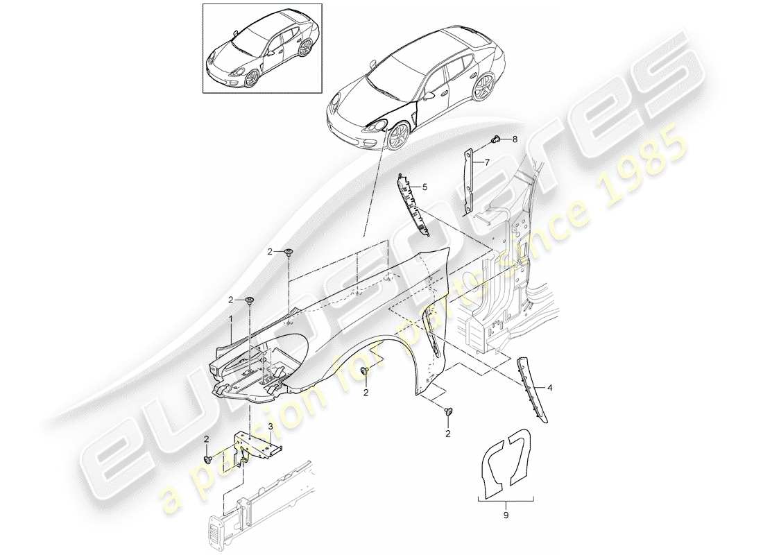 porsche 2011 (panamera 970) aile schéma des pièces