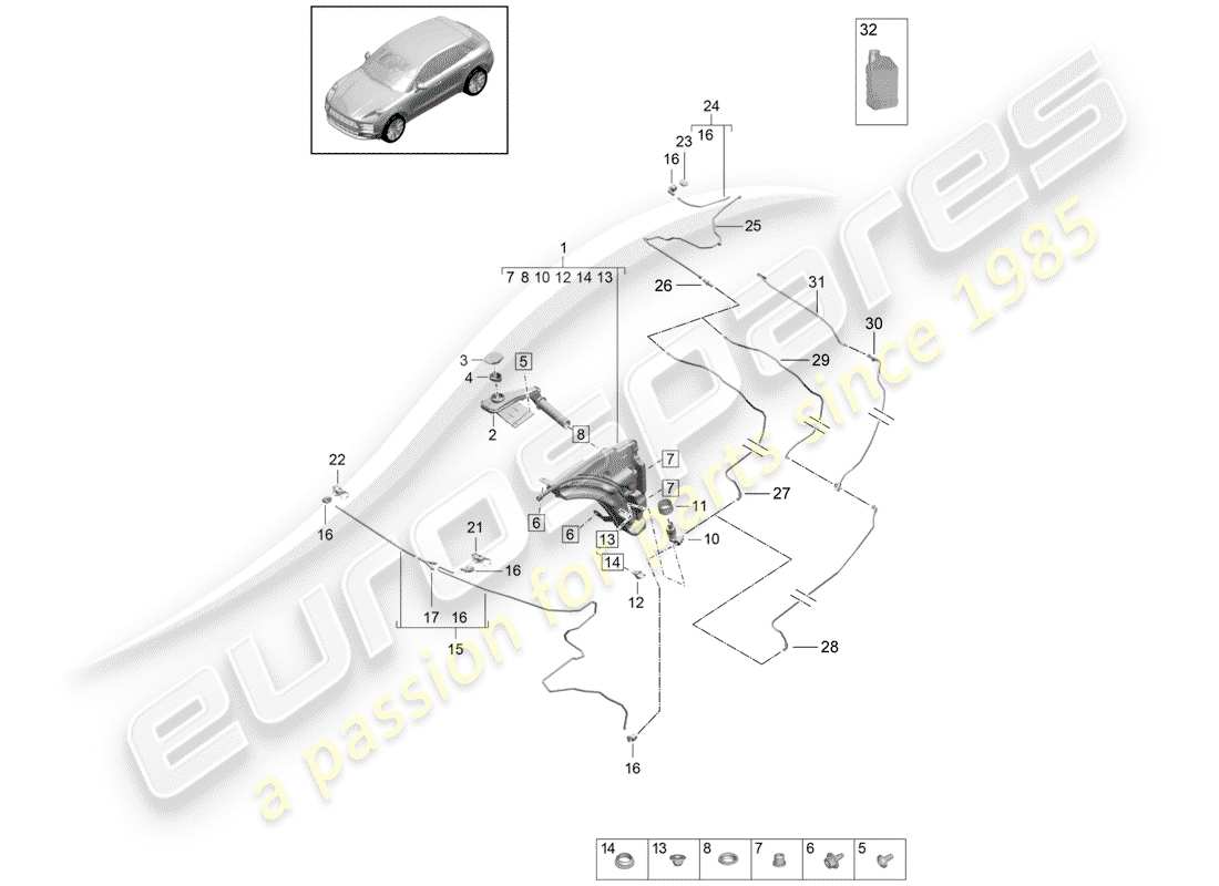 porsche 2020 (macan) unité de rondelle glace - schéma des pièces