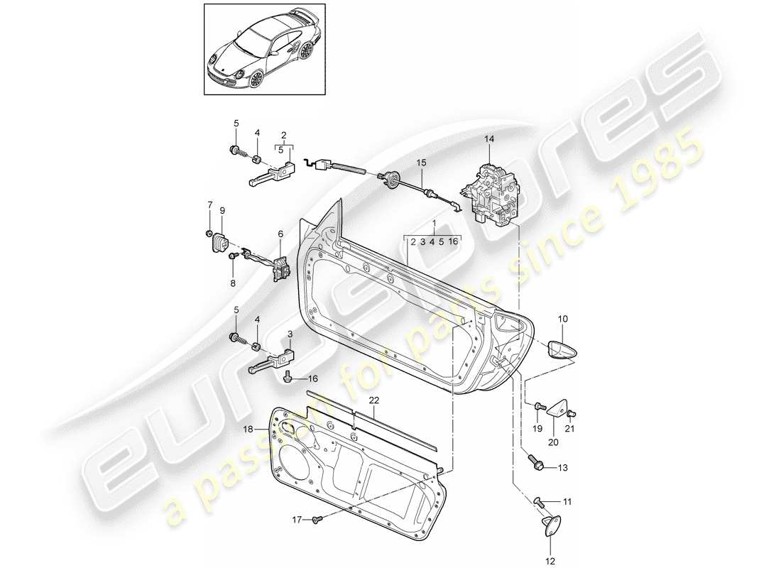 porsche 2011 (997-2 turbo / gt2 rs) coque de porte schéma des pièces