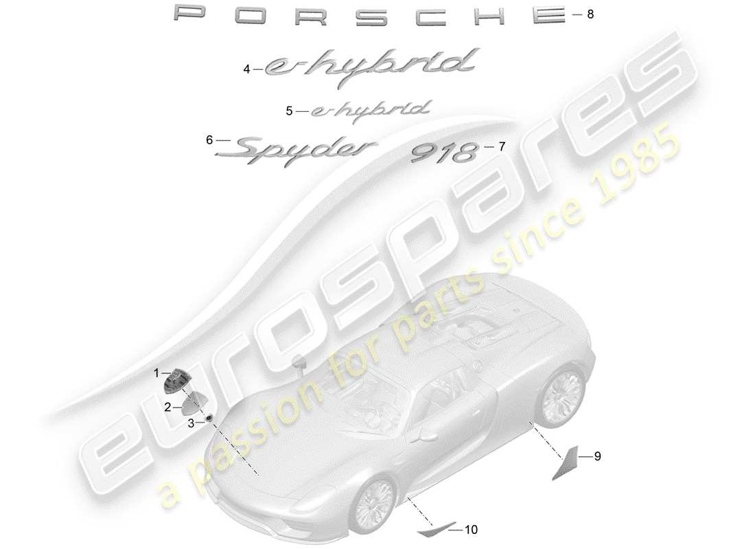 porsche 2015 (918 spyder) plaques signalétiques diagramme des pièces