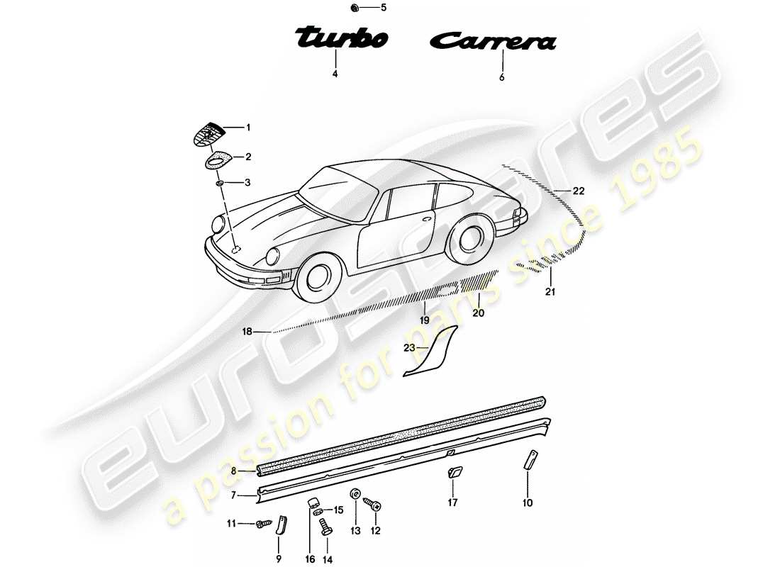 porsche 1984 (911) équipements décoratifs schéma des pièces