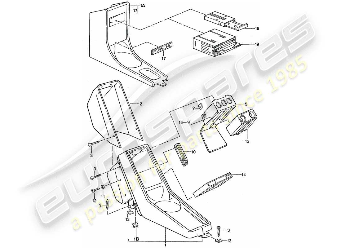 porsche 1987 (911) console centrale schéma des pièces