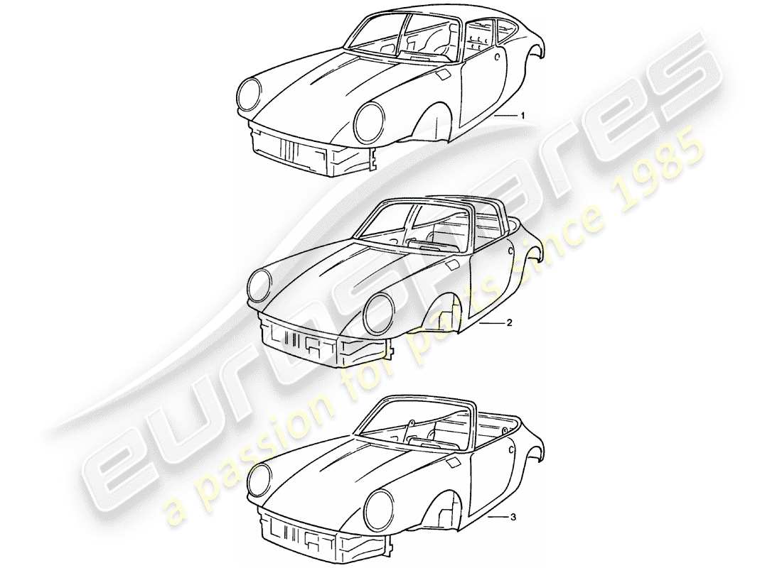 porsche 1983 (911) carrosserie - appret - scellée - avec : - protection sous-caisse - coques peut seulement - uniquement disponible à partir d'actuels schéma des pièces