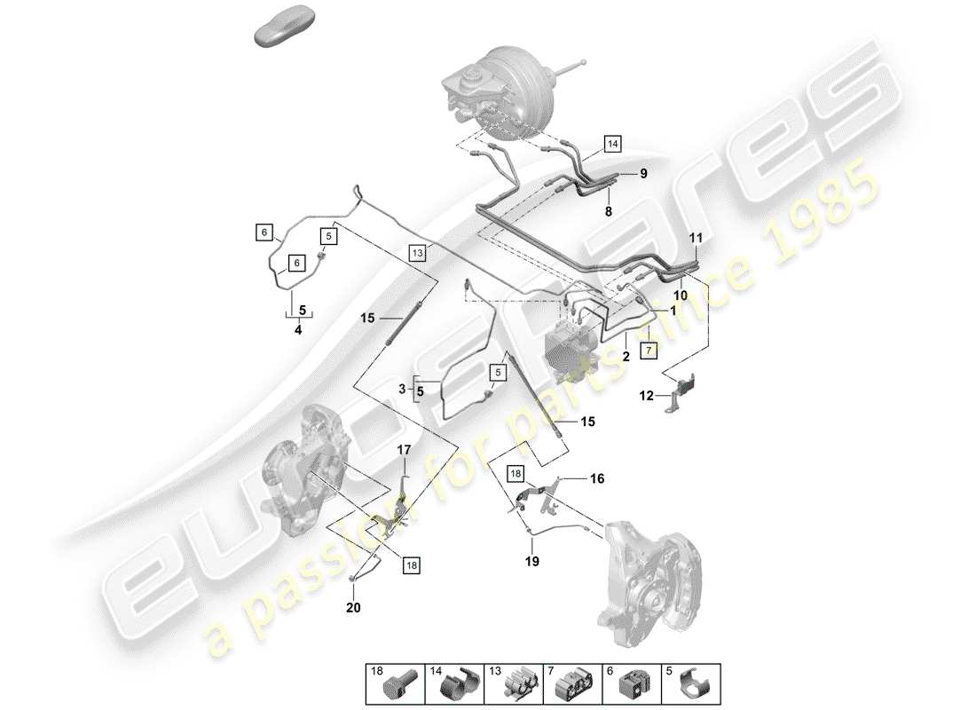 porsche 2019 (718 boxster spyder) conduite de frein schéma des pièces