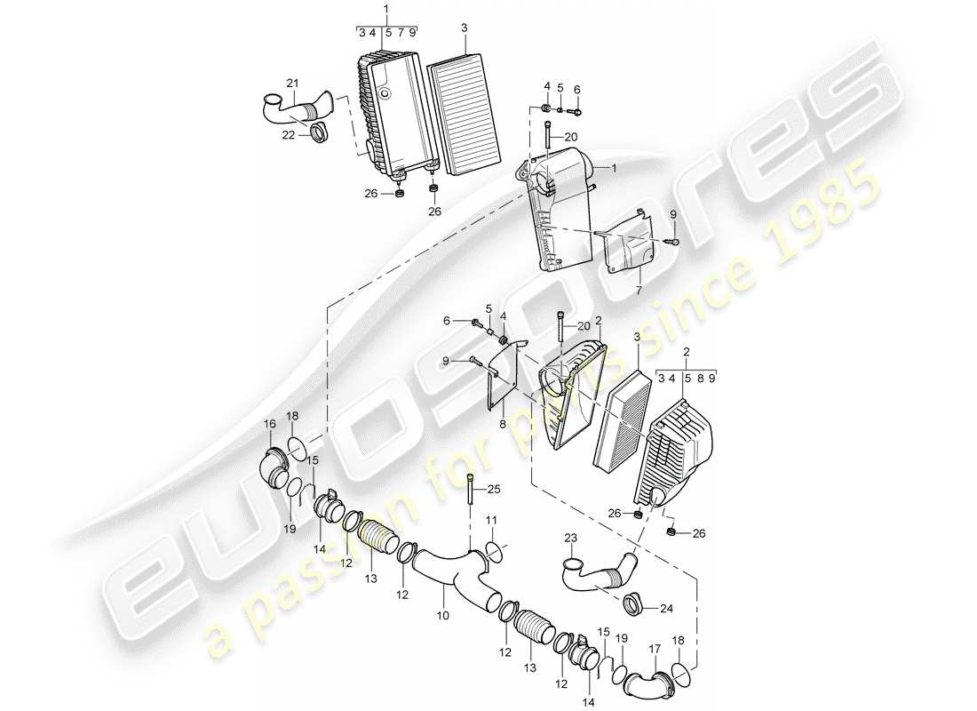 porsche 2005 (cayenne e1 9pa) filtre à air avec connexion schéma des pièces