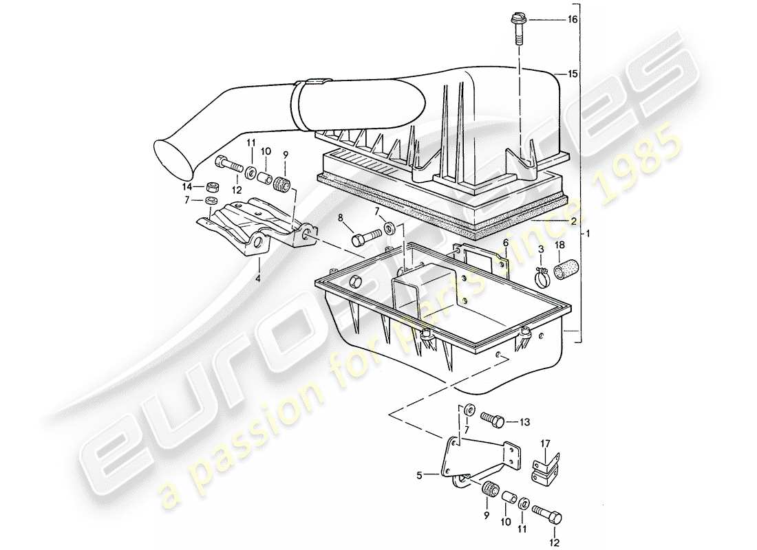 porsche 1990 (944) système de filtre à air schéma des pièces