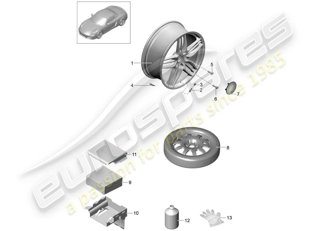 porsche 2012 (981 boxster) roues schéma des pièces