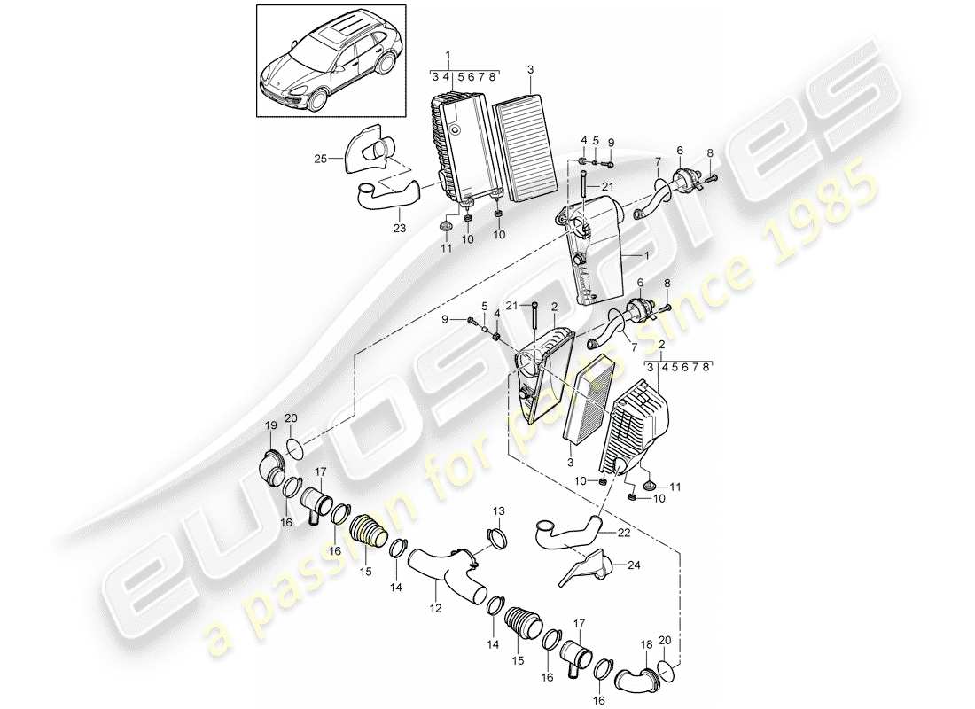porsche 2015 (cayenne e2 92a) filtre à air avec connexion schéma des pièces