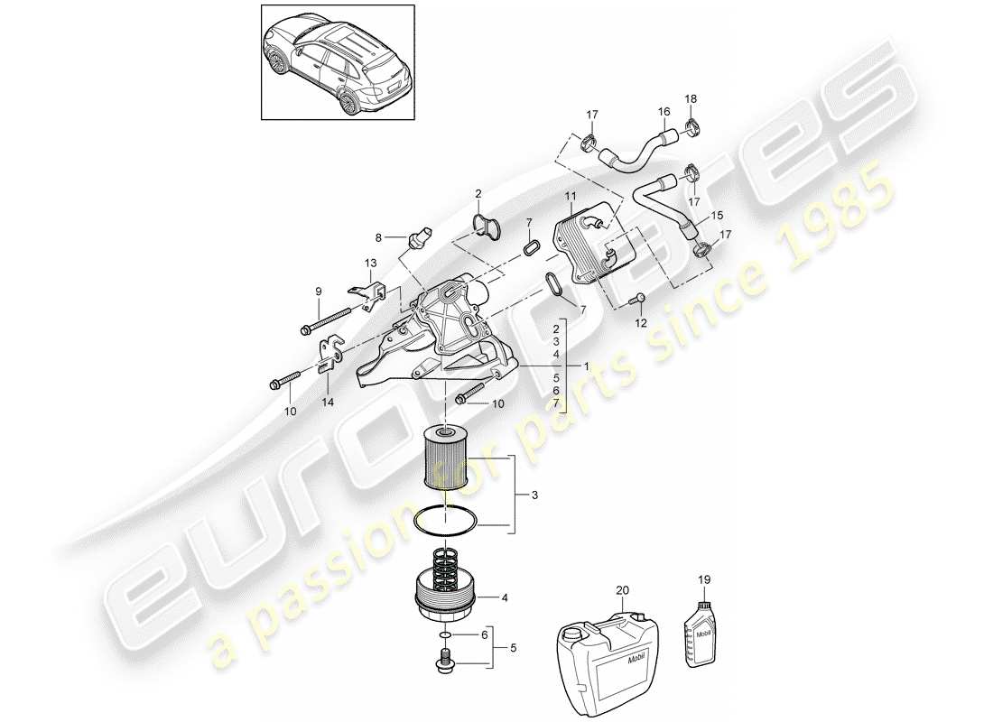 porsche 2011 (cayenne e2 92a) filtre à huile schéma des pièces