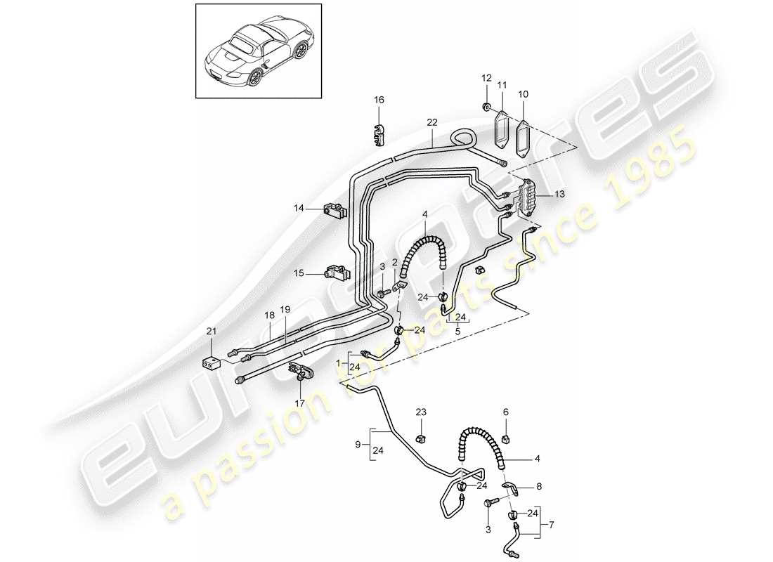 porsche 2011 (987 boxster) conduite de frein schéma des pièces