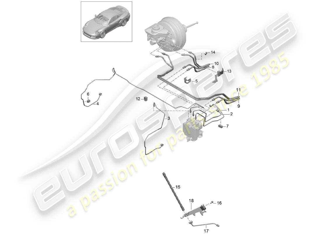porsche 2017 (991-2 turbo) conduite de frein schéma des pièces