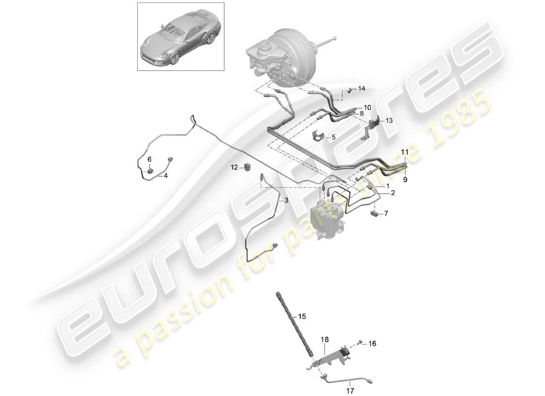 porsche 991 turbo (2017) conduite de frein schéma des pièces
