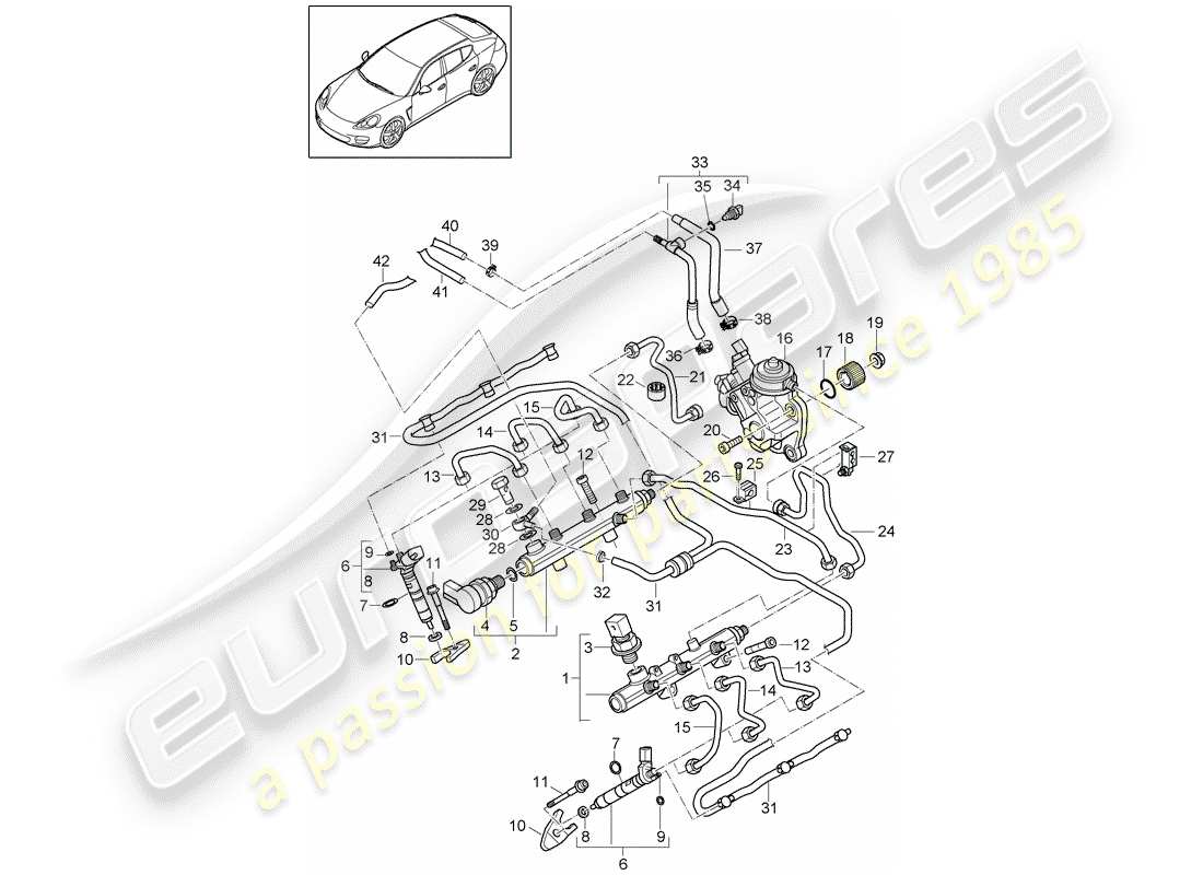 porsche 2010 (panamera 970) tuyau de récupération de carburant schéma des pièces