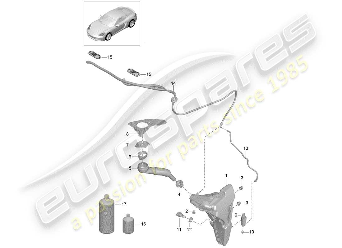 porsche 2018 (718 cayman) unité de rondelle glace - schéma des pièces