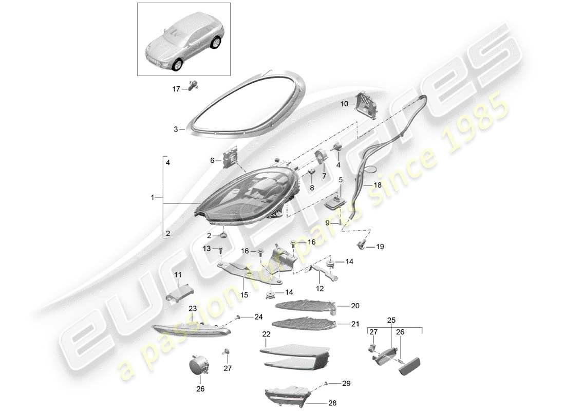 porsche 2016 (macan) phare à led schéma des pièces