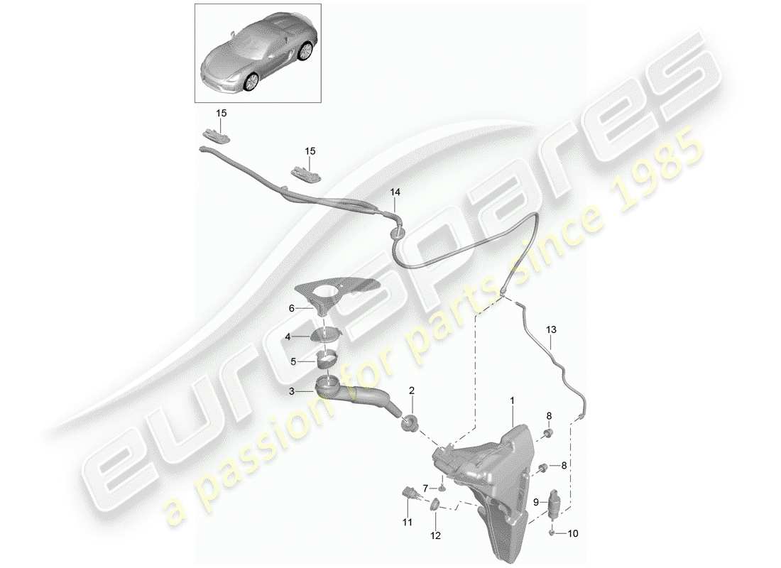 porsche 2016 (981 boxster spyder) unité de rondelle glace - schéma des pièces