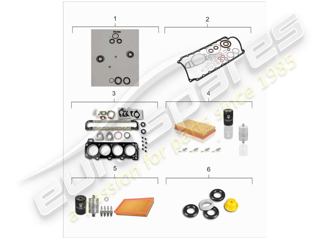 porsche 1982 (944) kit d'entretien - jeu de joints - kit de réparation schéma des pièces