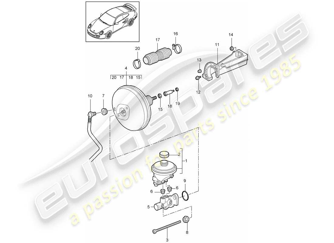 porsche 2011 (997-2 turbo / gt2 rs) maitre-cylindre de frein schéma des pièces