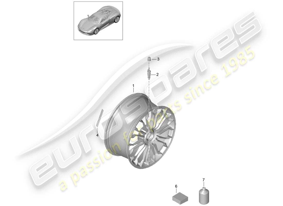 porsche 2015 (918 spyder) roues schéma des pièces